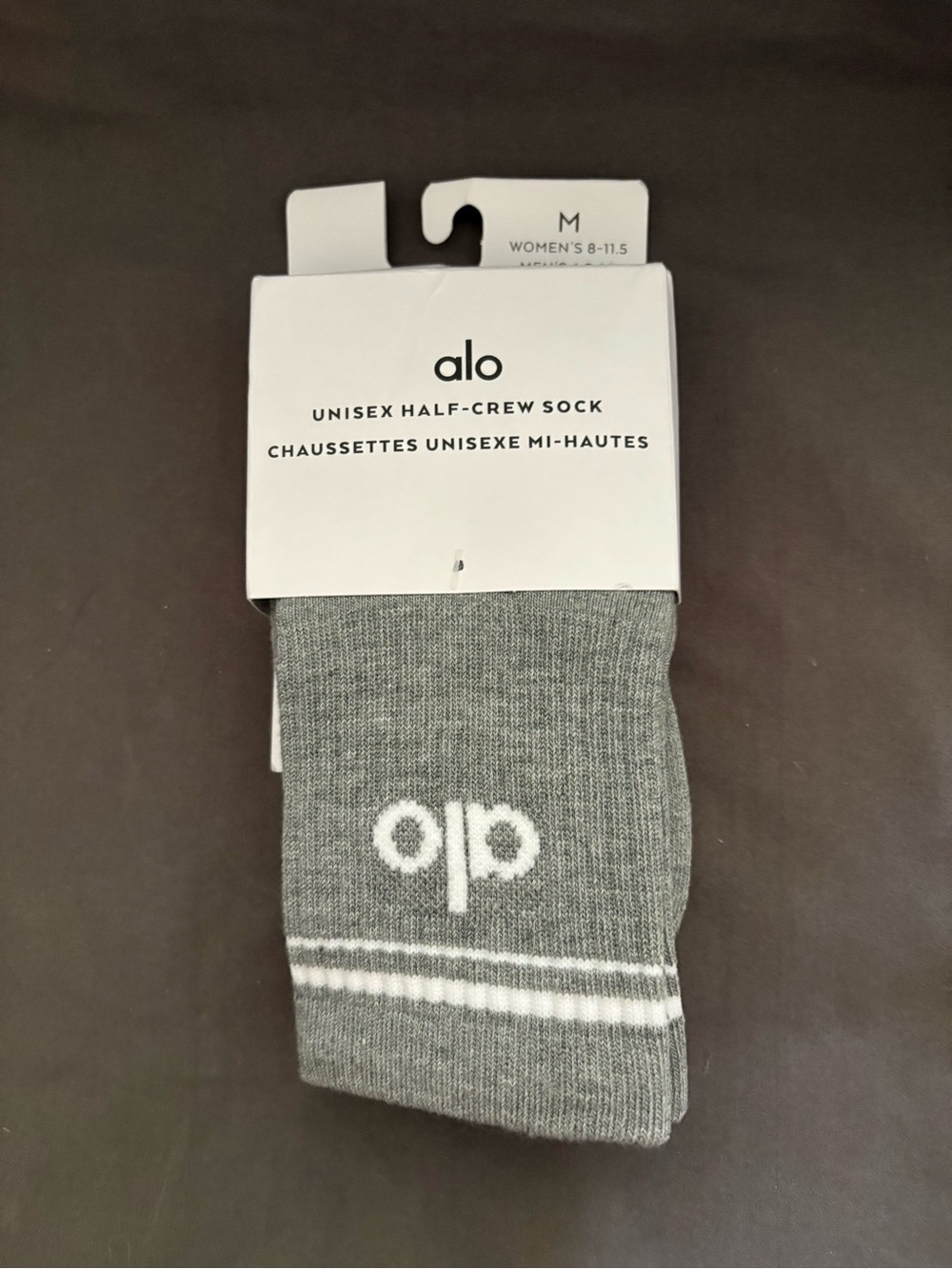 ALO Yoga Gray Unisex Half-Crew Athletic Socks with White Logo